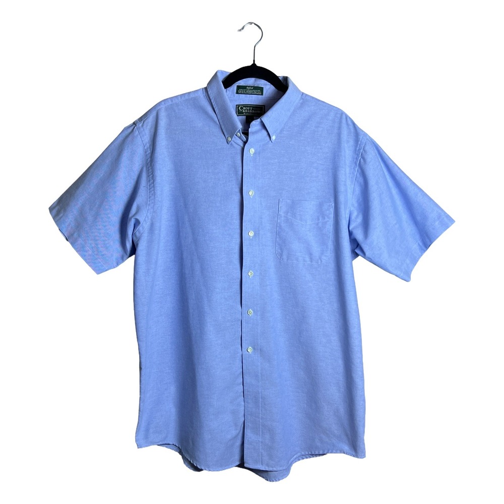 Croft & Barrow Oxford Shirt Vintage Men's 17 Blue Short‎ Sleeve Normcore Preppy